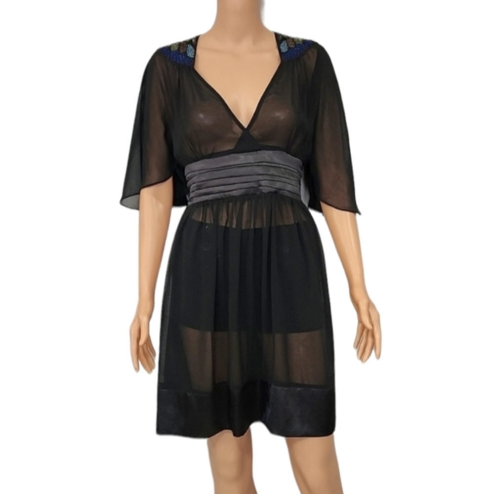 Fifth‎ Culture  Women's chiffon beach dress embroidered black rhinestones Size L